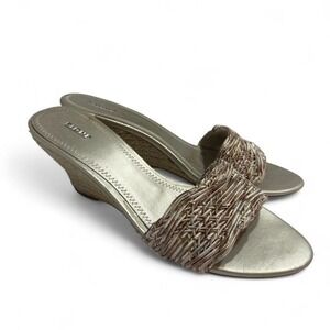 Fioni Gold Woven Wedge‎ Slide Wedges Metalic braided strap ✨